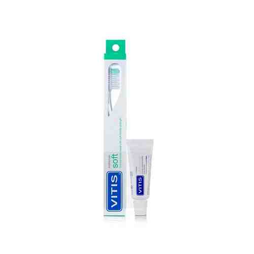 DENTAID Зубная щётка Vitis Soft/souple в твердой упаковке + Зубная паста Vitis Whitening арт. 131500621