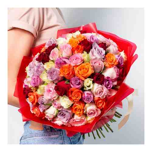 Л'Этуаль Flowers Букет из разноцветных роз Кения 101 шт.( 35 см) арт. flowwow58466777