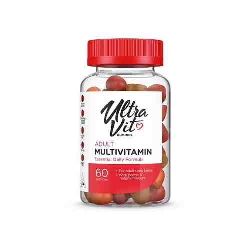 ULTRAVIT Витаминно-минеральный комплекс для взрослых Gummies Adult Multivitamin, вкус апельсин, вишня, клубника арт. 127300272