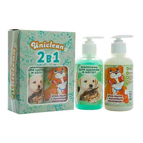 UNICLEAN Подарочный набор шампунь для щенков и котят и крем-мыло с маточным молочком арт. 131900935